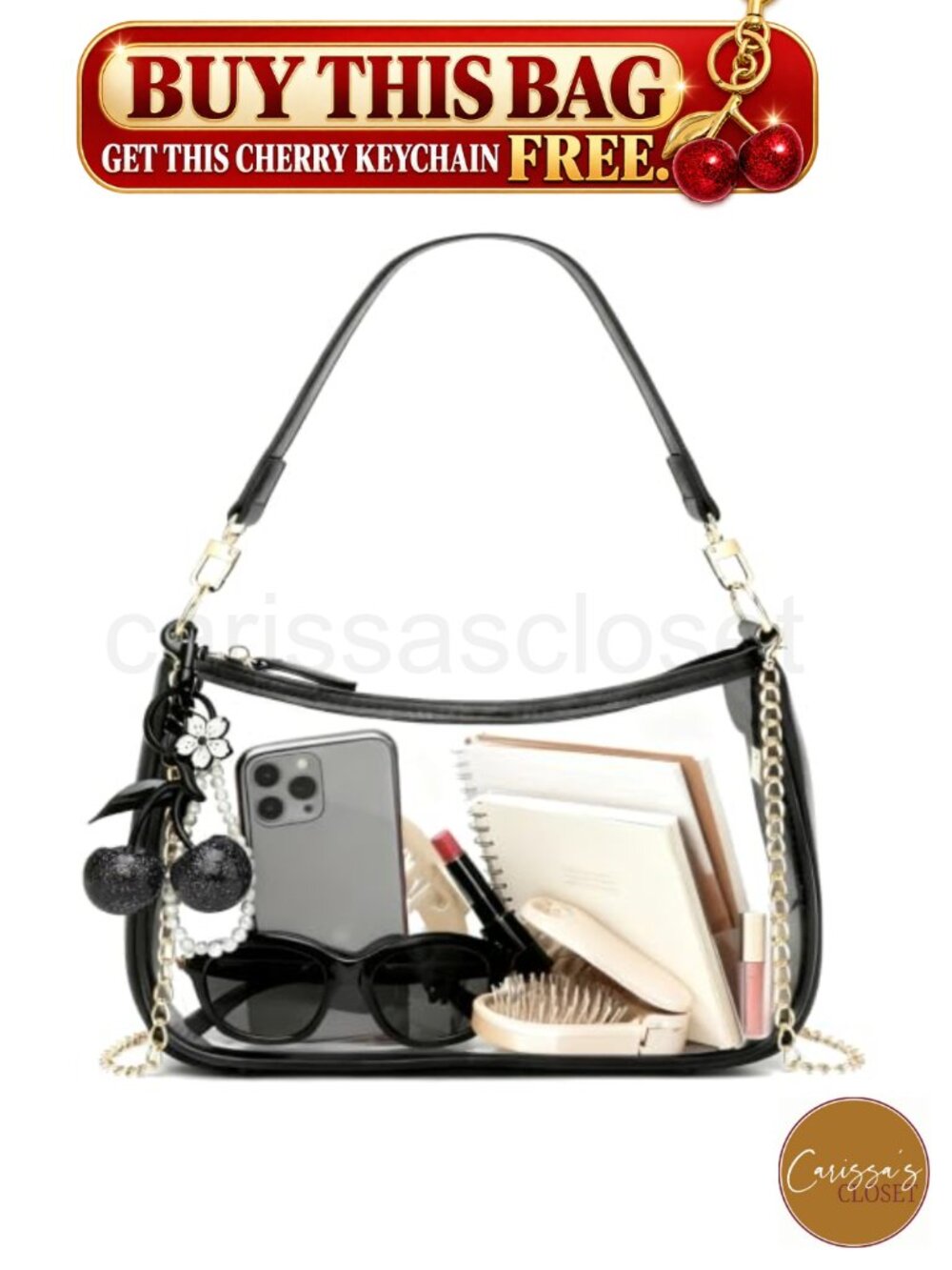✨ Women's PU Leather Shoulder Bag with Removable Straps, Cherry Charm, Hobo &